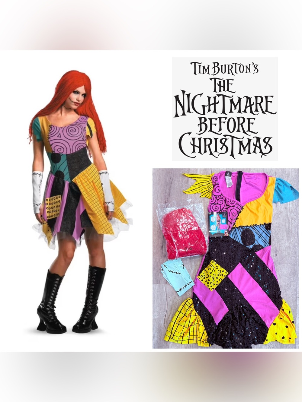 Nwt nightmare before Christmas sally deluxe full costume dress wig and gloves sm